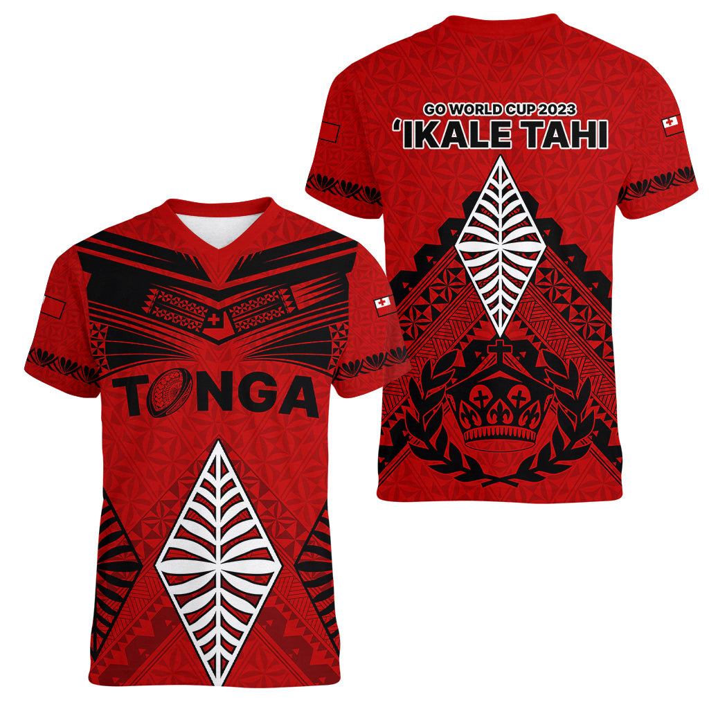 Tonga Rugby Women V Neck T Shirt Proud Tongan Ngatu Kupesi World Cup 2023 No2 - Wonder Print Shop