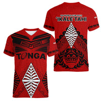 Tonga Rugby Women V Neck T Shirt Proud Tongan Ngatu Kupesi World Cup 2023 No2 - Wonder Print Shop