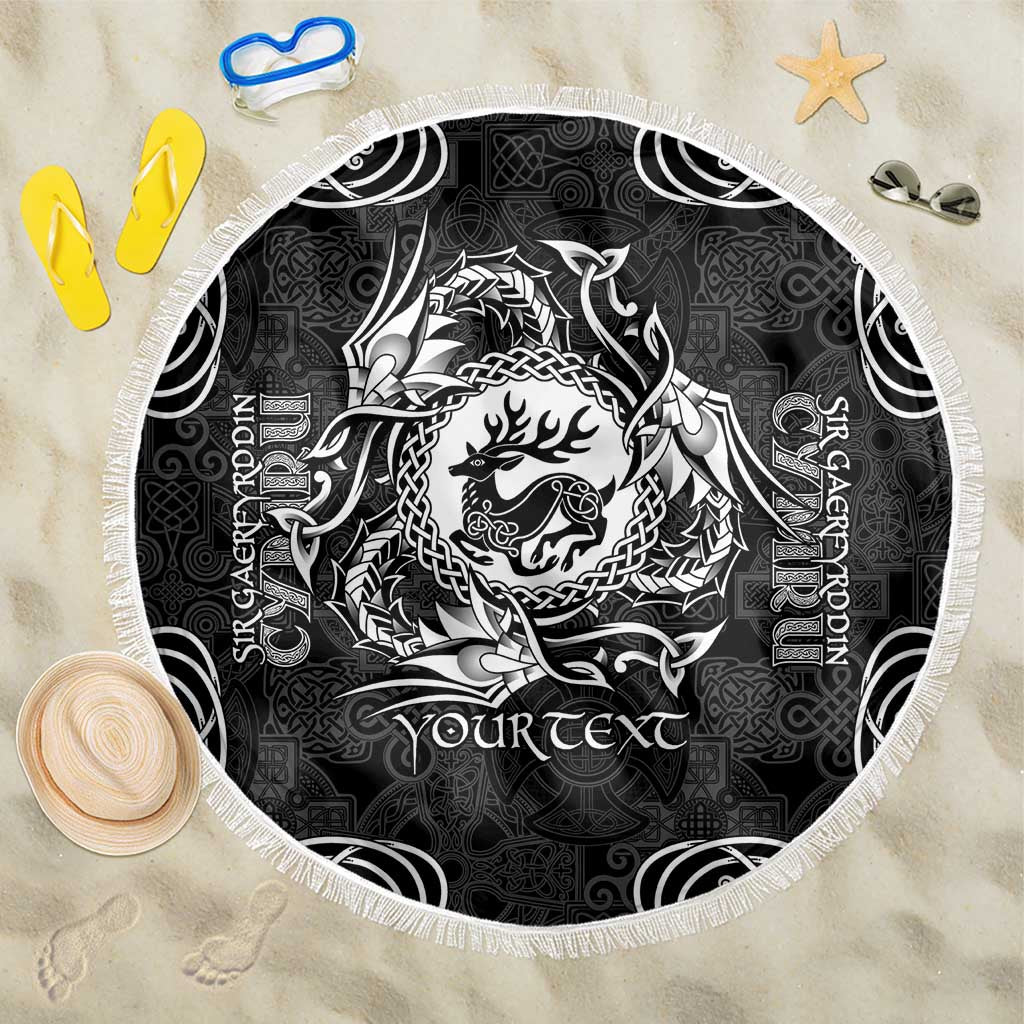 Personalized Carmarthenshire Sir Gaerfyrddin Beach Blanket Black Deer Stag Celtic-inspired - Wonder Print Shop