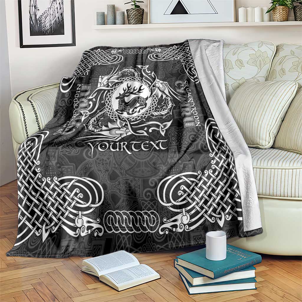 Personalized Carmarthenshire Sir Gaerfyrddin Blanket Black Deer Stag Celtic-inspired - Wonder Print Shop