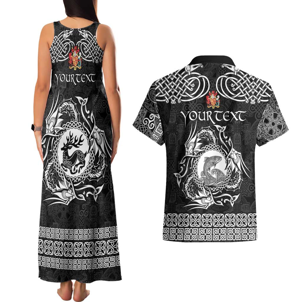 Personalized Carmarthenshire Sir Gaerfyrddin Couples Matching Tank Maxi Dress and Hawaiian Shirt Black Deer Stag Celtic-inspired - Wonder Print Shop