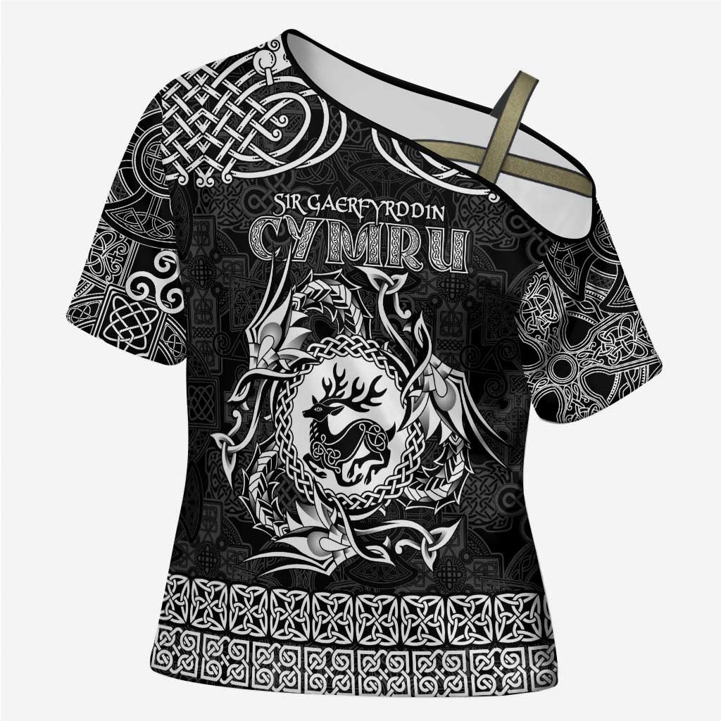 Personalized Carmarthenshire Sir Gaerfyrddin Cross Shoulder Shirt Black Deer Stag Celtic-inspired - Wonder Print Shop