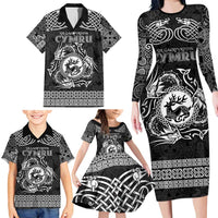 Personalized Carmarthenshire Sir Gaerfyrddin Family Matching Long Sleeve Bodycon Dress and Hawaiian Shirt Black Deer Stag Celtic-inspired - Wonder Print Shop