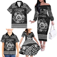 Personalized Carmarthenshire Sir Gaerfyrddin Family Matching Off The Shoulder Long Sleeve Dress and Hawaiian Shirt Black Deer Stag Celtic-inspired - Wonder Print Shop