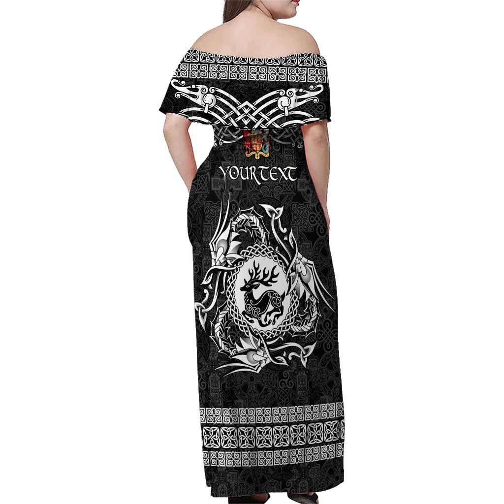 Personalized Carmarthenshire Sir Gaerfyrddin Family Matching Off Shoulder Maxi Dress and Hawaiian Shirt Black Deer Stag Celtic-inspired - Wonder Print Shop