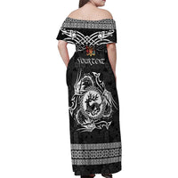 Personalized Carmarthenshire Sir Gaerfyrddin Family Matching Off Shoulder Maxi Dress and Hawaiian Shirt Black Deer Stag Celtic-inspired - Wonder Print Shop