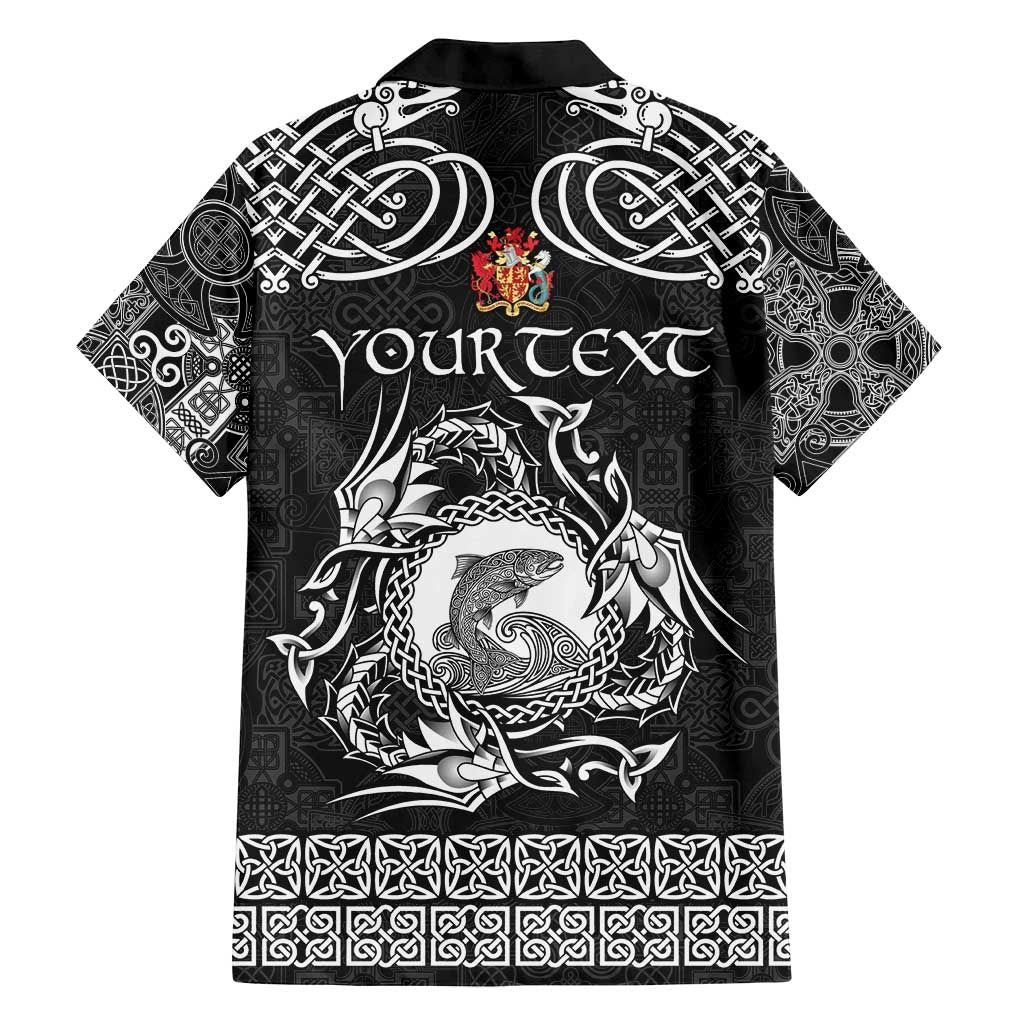 Personalized Carmarthenshire Sir Gaerfyrddin Family Matching Off Shoulder Short Dress and Hawaiian Shirt Black Deer Stag Celtic-inspired - Wonder Print Shop
