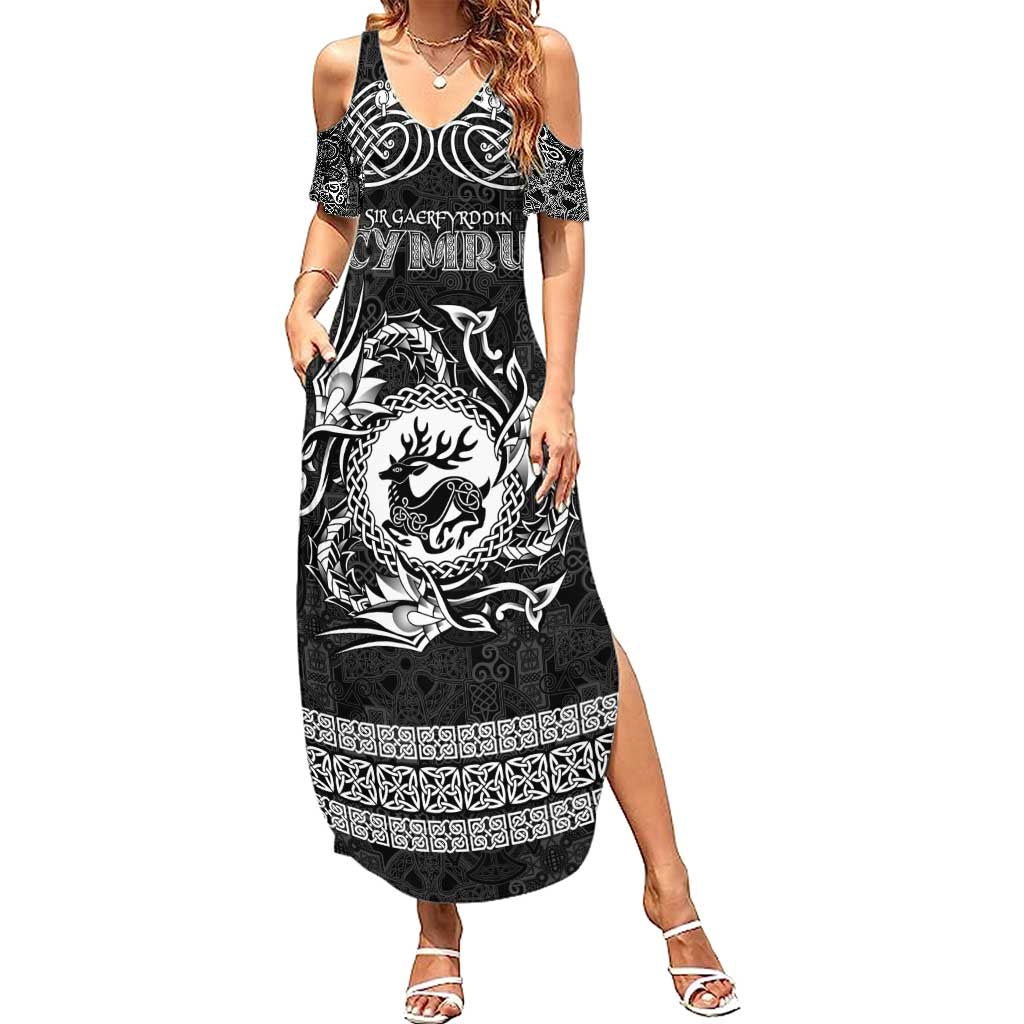 Personalized Carmarthenshire Sir Gaerfyrddin Family Matching Summer Maxi Dress and Hawaiian Shirt Black Deer Stag Celtic-inspired - Wonder Print Shop