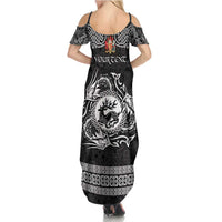 Personalized Carmarthenshire Sir Gaerfyrddin Family Matching Summer Maxi Dress and Hawaiian Shirt Black Deer Stag Celtic-inspired - Wonder Print Shop