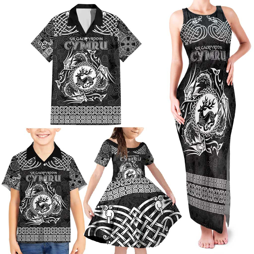 Personalized Carmarthenshire Sir Gaerfyrddin Family Matching Tank Maxi Dress and Hawaiian Shirt Black Deer Stag Celtic-inspired - Wonder Print Shop