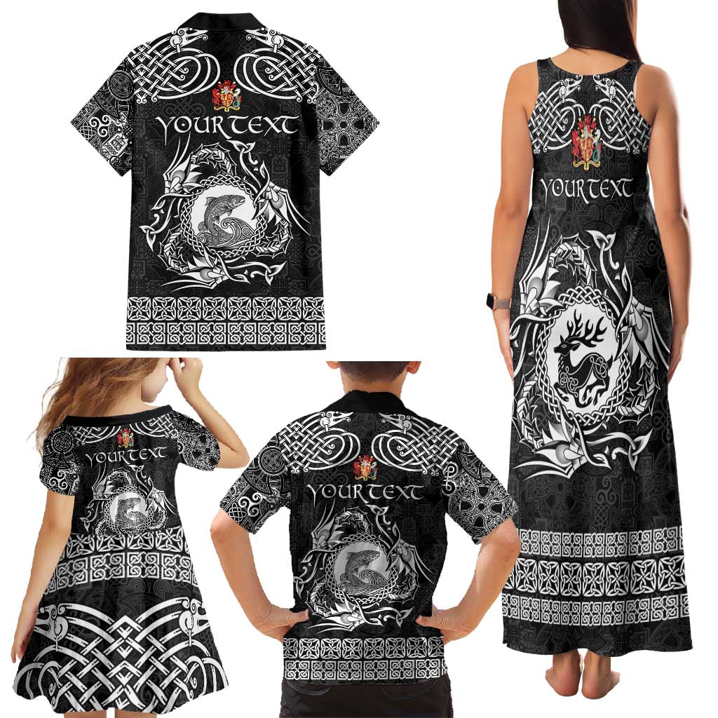 Personalized Carmarthenshire Sir Gaerfyrddin Family Matching Tank Maxi Dress and Hawaiian Shirt Black Deer Stag Celtic-inspired - Wonder Print Shop
