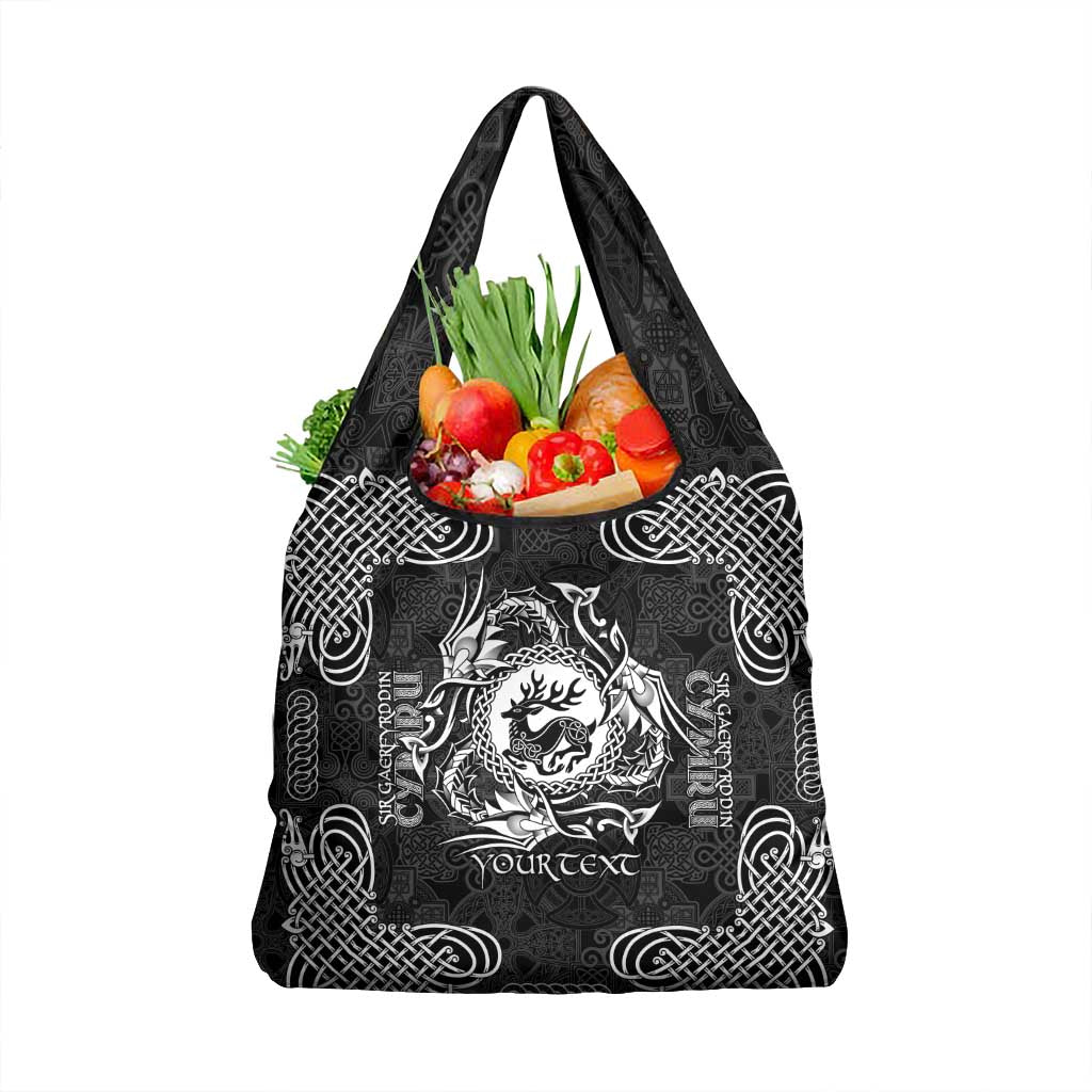 Personalized Carmarthenshire Sir Gaerfyrddin Grocery Bag Black Deer Stag Celtic-inspired - Wonder Print Shop