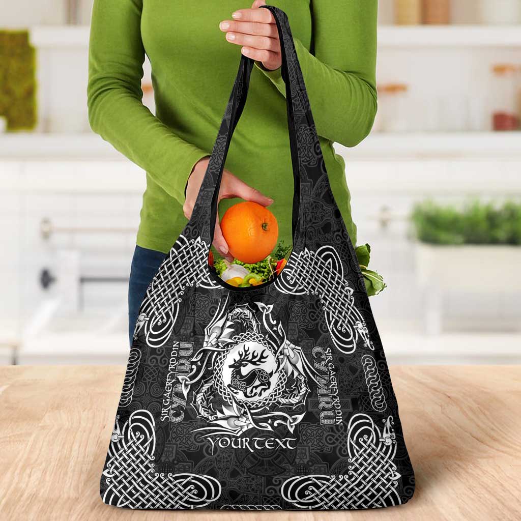 Personalized Carmarthenshire Sir Gaerfyrddin Grocery Bag Black Deer Stag Celtic-inspired - Wonder Print Shop