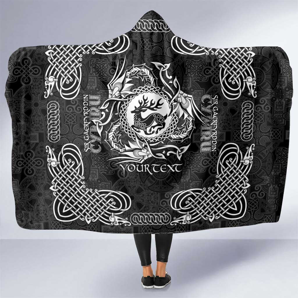 Personalized Carmarthenshire Sir Gaerfyrddin Hooded Blanket Black Deer Stag Celtic-inspired - Wonder Print Shop