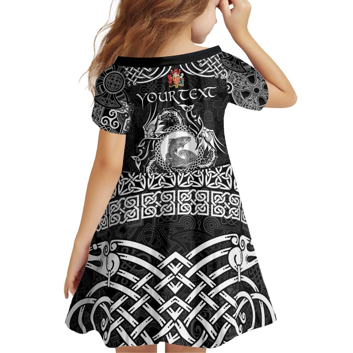 Personalized Carmarthenshire Sir Gaerfyrddin Kid Short Sleeve Dress Black Deer Stag Celtic-inspired - Wonder Print Shop