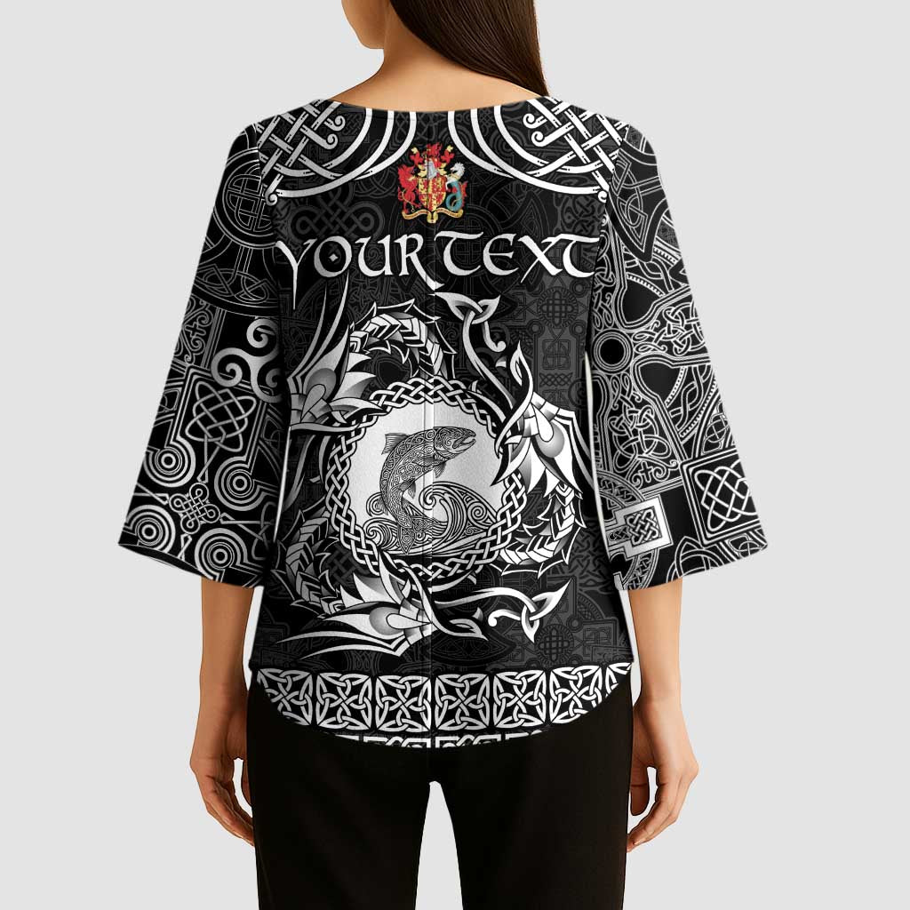 Personalized Carmarthenshire Sir Gaerfyrddin Kimono Sleeve Blouse Black Deer Stag Celtic-inspired - Wonder Print Shop