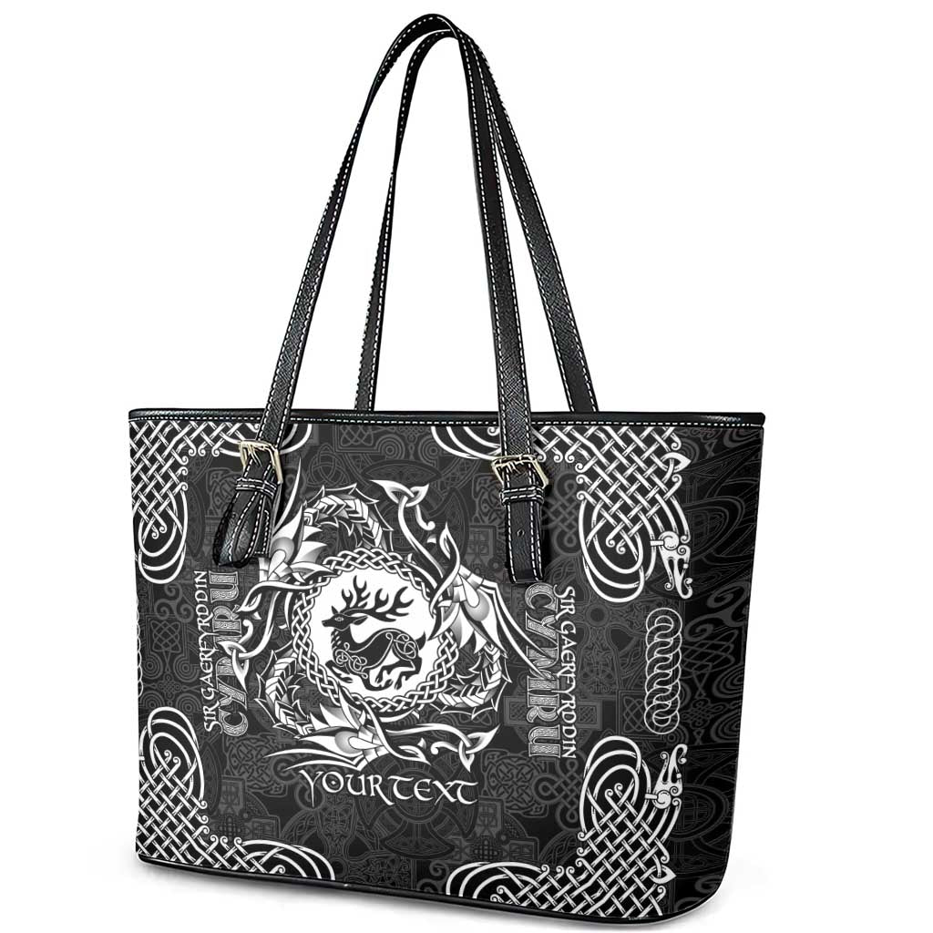 Personalized Carmarthenshire Sir Gaerfyrddin Leather Tote Bag Black Deer Stag Celtic-inspired - Wonder Print Shop