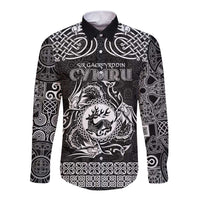 Personalized Carmarthenshire Sir Gaerfyrddin Long Sleeve Button Shirt Black Deer Stag Celtic-inspired - Wonder Print Shop