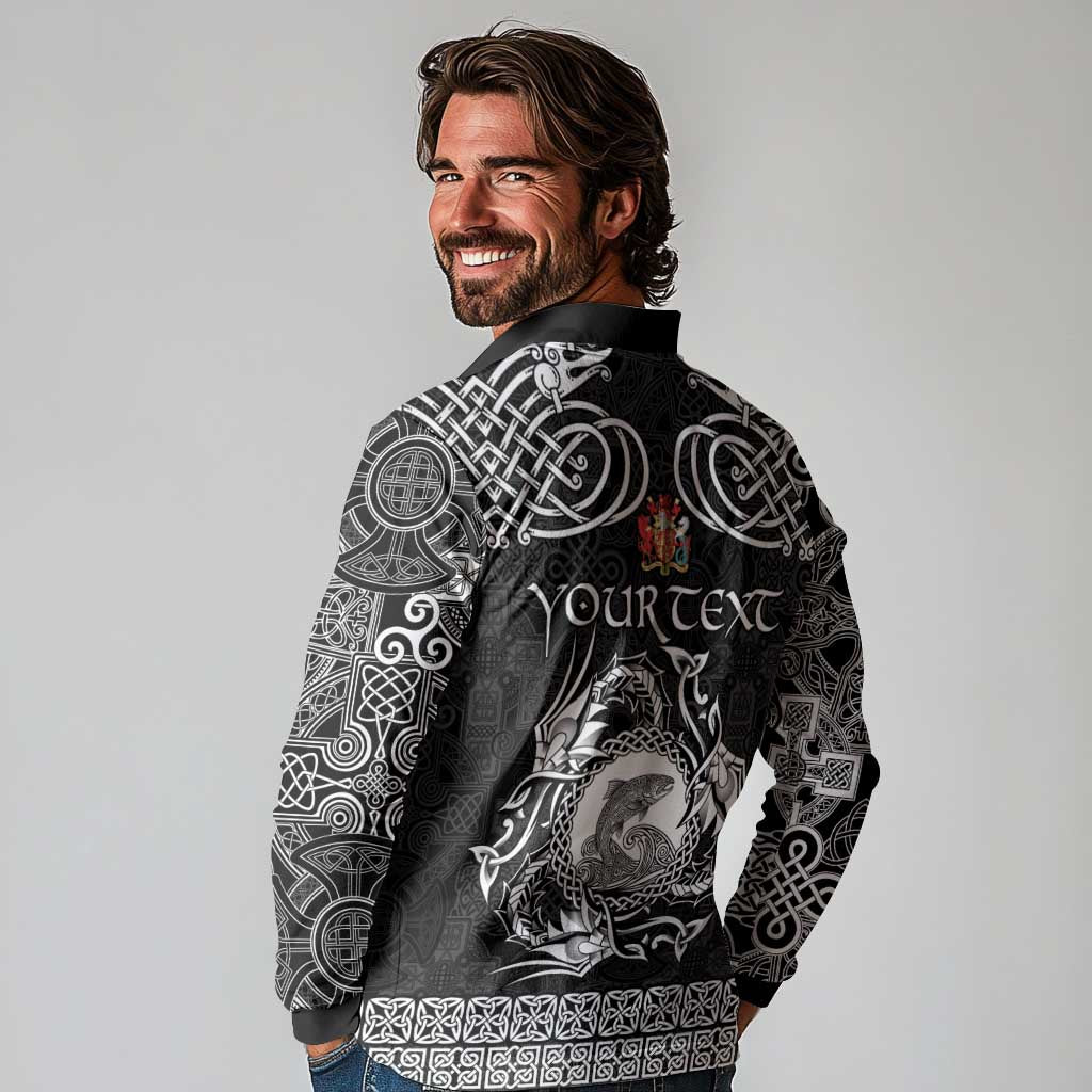 Personalized Carmarthenshire Sir Gaerfyrddin Long Sleeve Polo Shirt Black Deer Stag Celtic-inspired - Wonder Print Shop