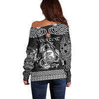 Personalized Carmarthenshire Sir Gaerfyrddin Off Shoulder Sweater Black Deer Stag Celtic-inspired - Wonder Print Shop