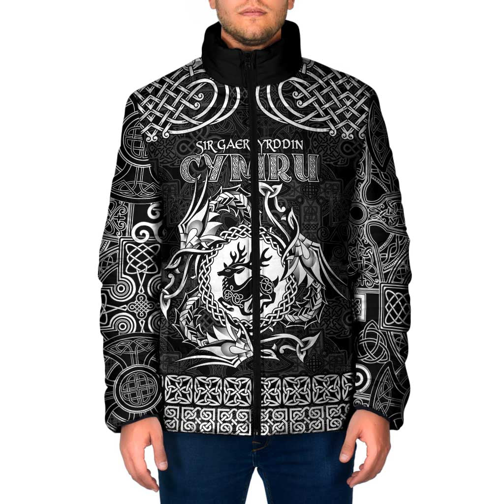 Personalized Carmarthenshire Sir Gaerfyrddin Padded Jacket Black Deer Stag Celtic-inspired - Wonder Print Shop