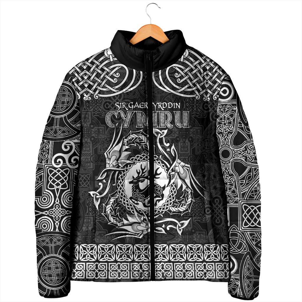 Personalized Carmarthenshire Sir Gaerfyrddin Padded Jacket Black Deer Stag Celtic-inspired - Wonder Print Shop