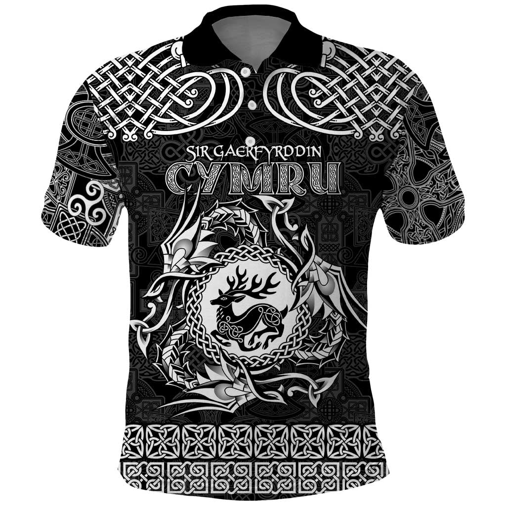 Personalized Carmarthenshire Sir Gaerfyrddin Polo Shirt Black Deer Stag Celtic-inspired - Wonder Print Shop