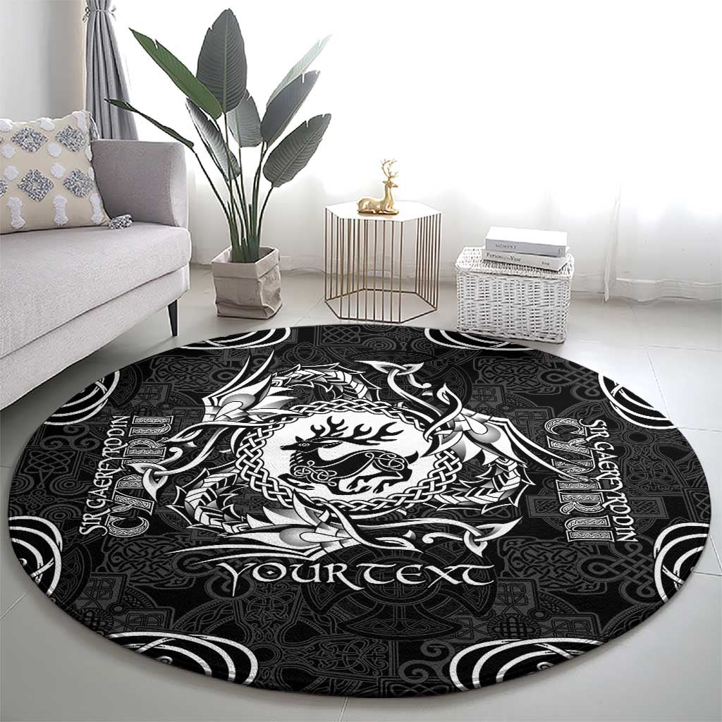 Personalized Carmarthenshire Sir Gaerfyrddin Round Carpet Black Deer Stag Celtic-inspired - Wonder Print Shop