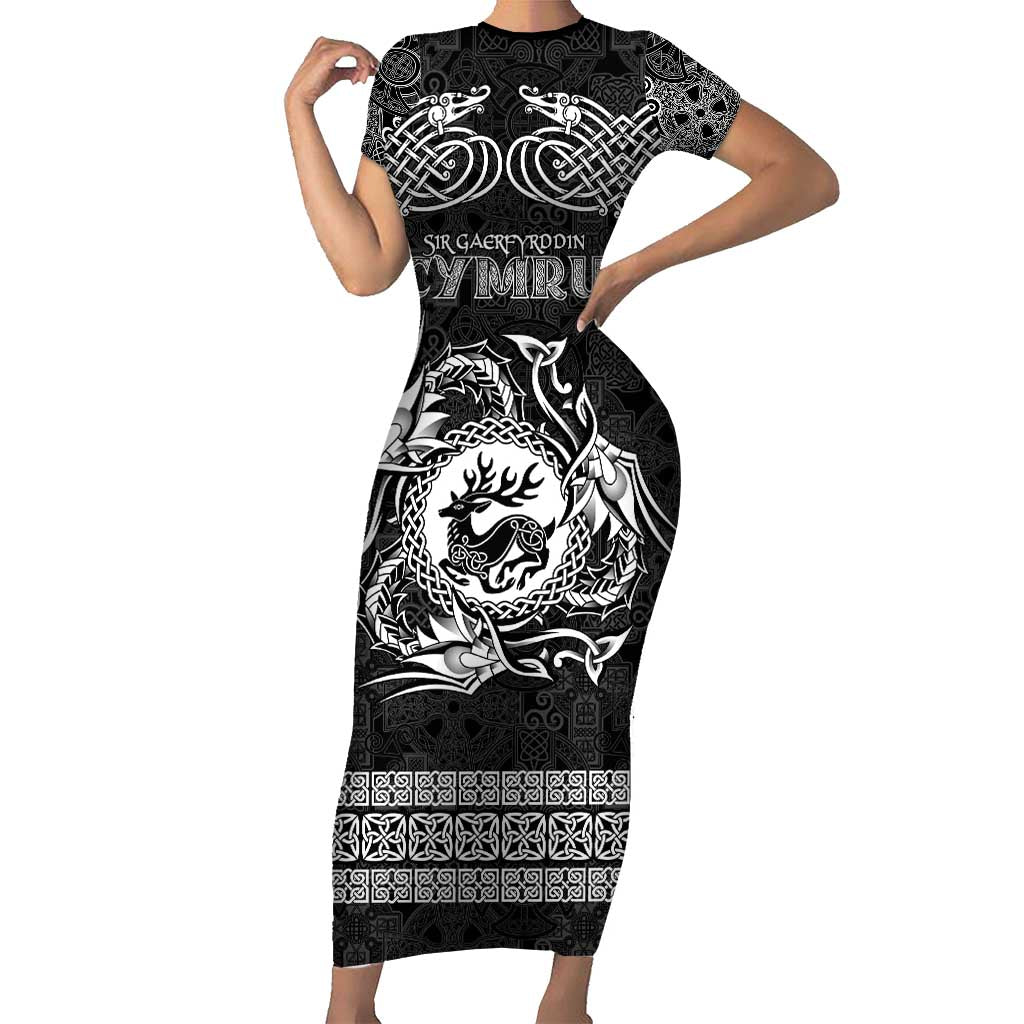 Personalized Carmarthenshire Sir Gaerfyrddin Short Sleeve Bodycon Dress Black Deer Stag Celtic-inspired - Wonder Print Shop