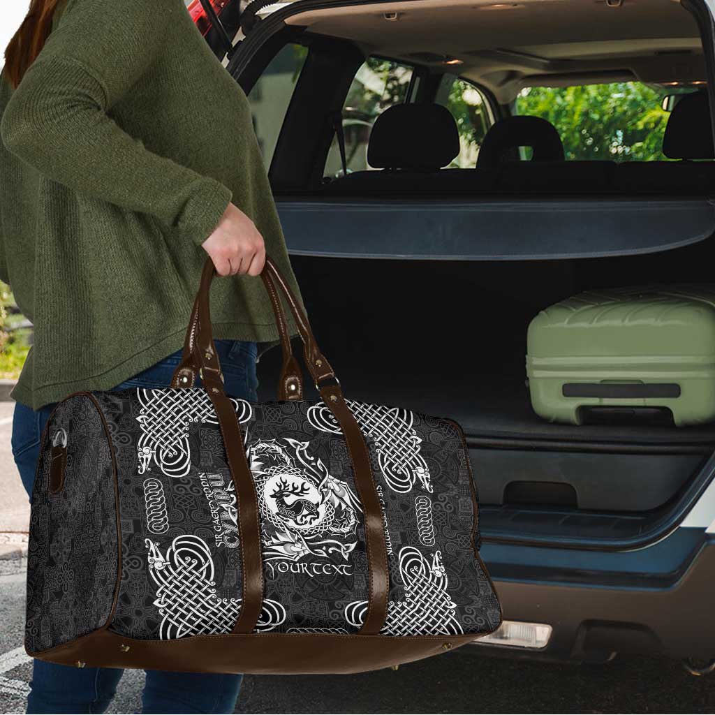 Personalized Carmarthenshire Sir Gaerfyrddin Travel Bag Black Deer Stag Celtic-inspired - Wonder Print Shop