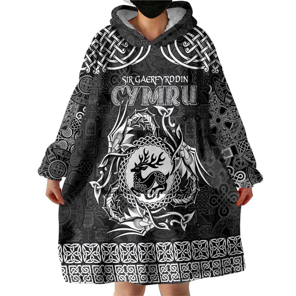 Personalized Carmarthenshire Sir Gaerfyrddin Wearable Blanket Hoodie Black Deer Stag Celtic-inspired - Wonder Print Shop