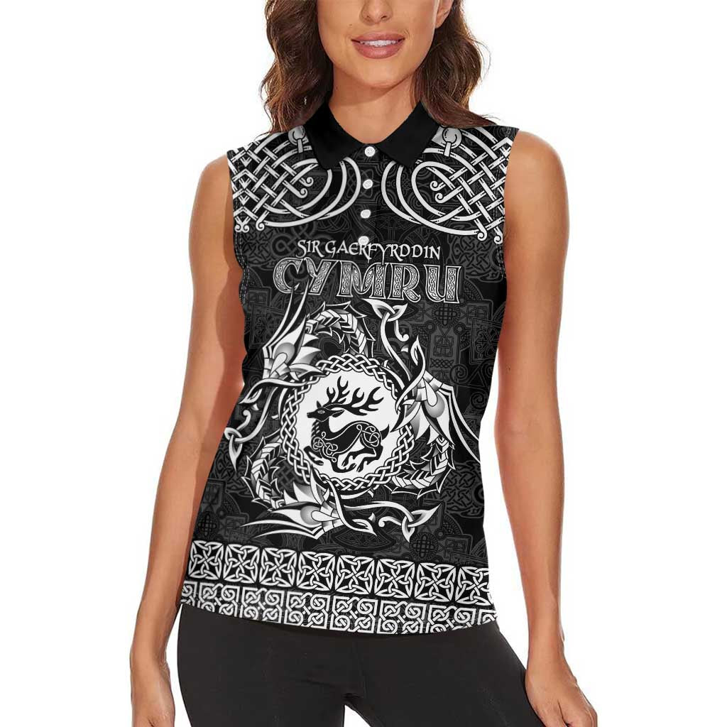 Personalized Carmarthenshire Sir Gaerfyrddin Women Sleeveless Polo Shirt Black Deer Stag Celtic-inspired - Wonder Print Shop