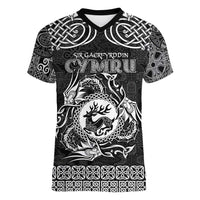 Personalized Carmarthenshire Sir Gaerfyrddin Women V-Neck T-Shirt Black Deer Stag Celtic-inspired - Wonder Print Shop