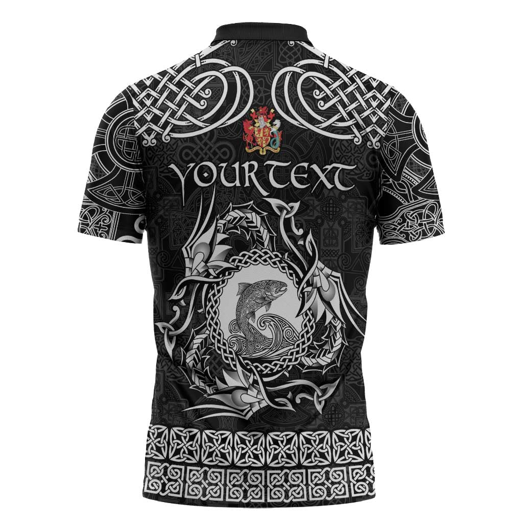 Personalized Carmarthenshire Sir Gaerfyrddin Zipper Polo Shirt Black Deer Stag Celtic-inspired - Wonder Print Shop