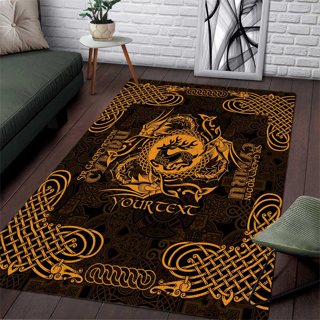 Personalized Carmarthenshire Sir Gaerfyrddin Area Rug Gold Deer Stag Celtic-inspired - Wonder Print Shop