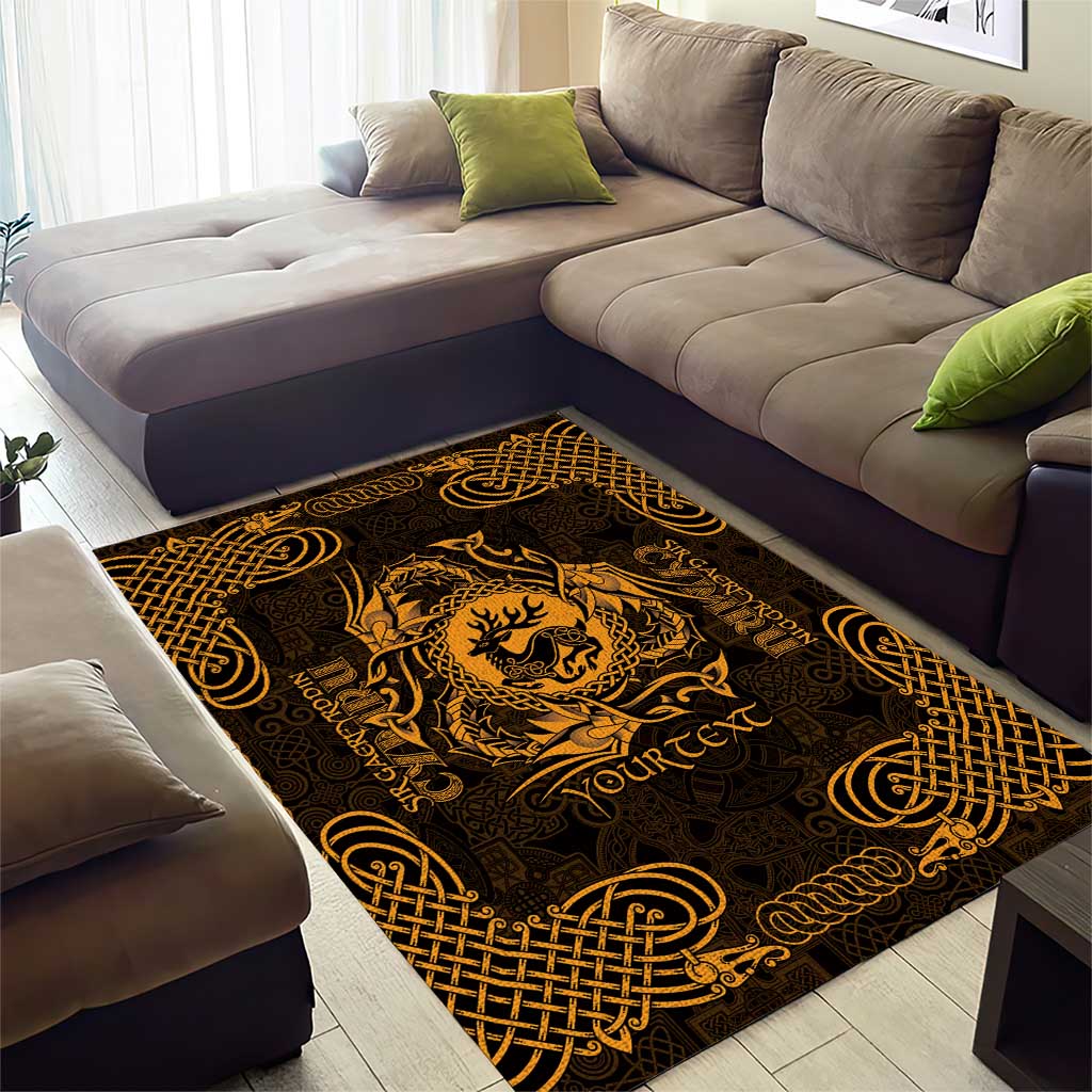Personalized Carmarthenshire Sir Gaerfyrddin Area Rug Gold Deer Stag Celtic-inspired - Wonder Print Shop