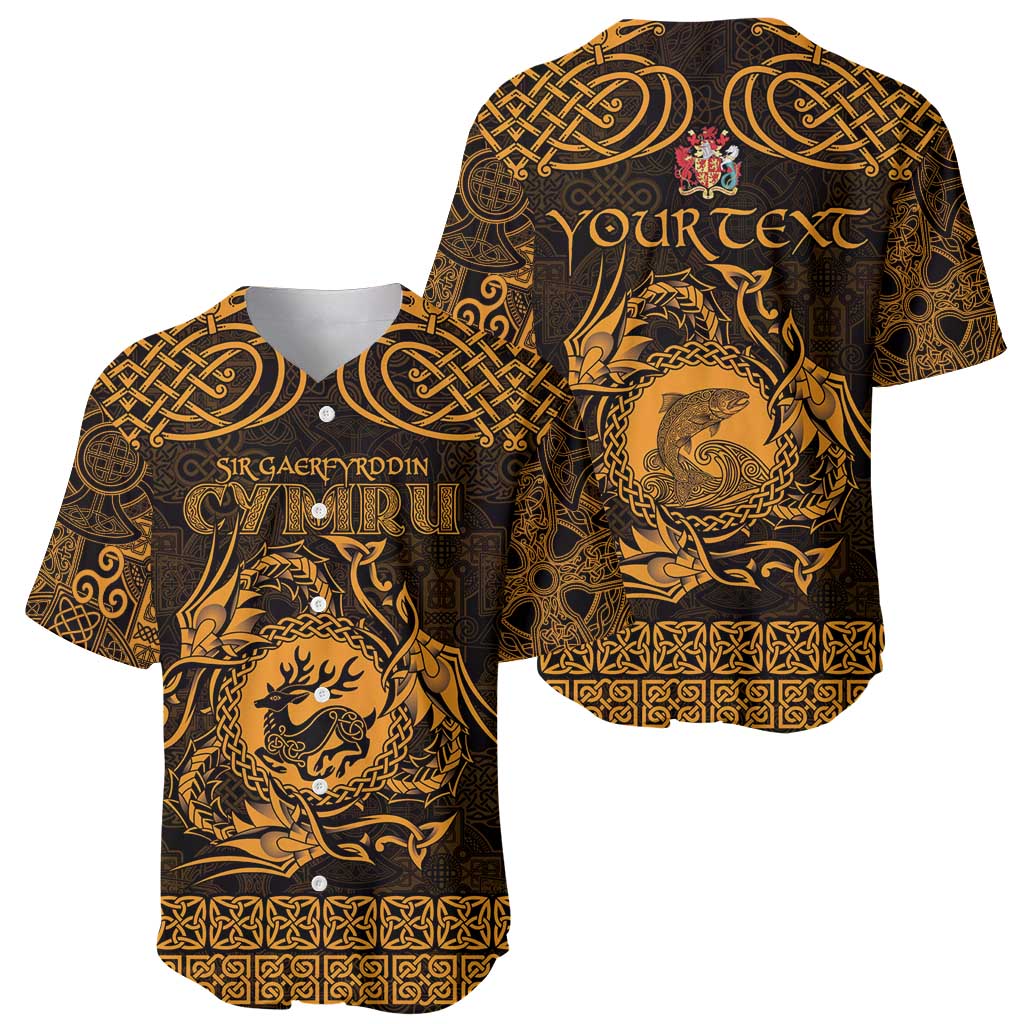 Personalized Carmarthenshire Sir Gaerfyrddin Baseball Jersey Gold Deer Stag Celtic-inspired - Wonder Print Shop
