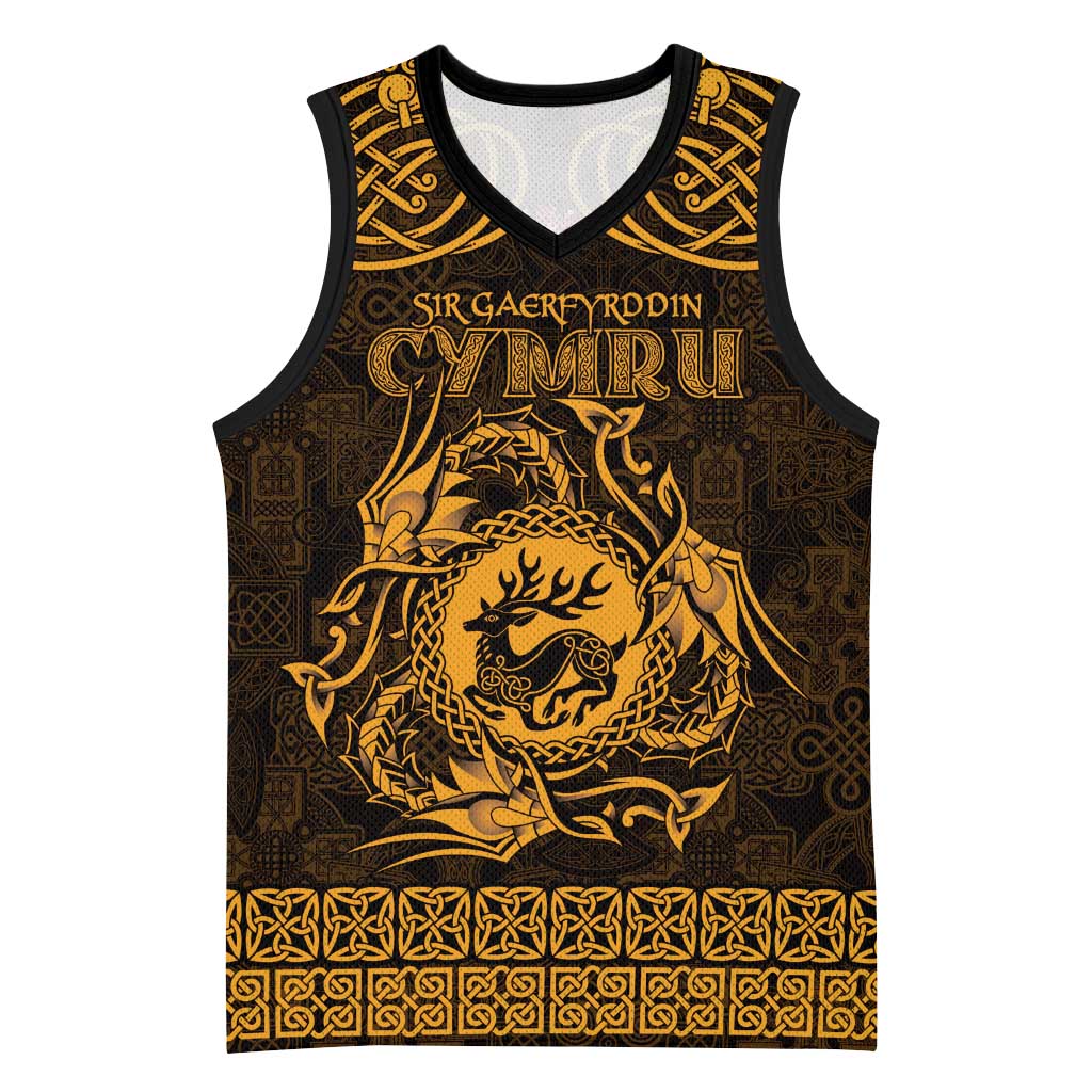 Personalized Carmarthenshire Sir Gaerfyrddin Basketball Jersey Gold Deer Stag Celtic-inspired - Wonder Print Shop