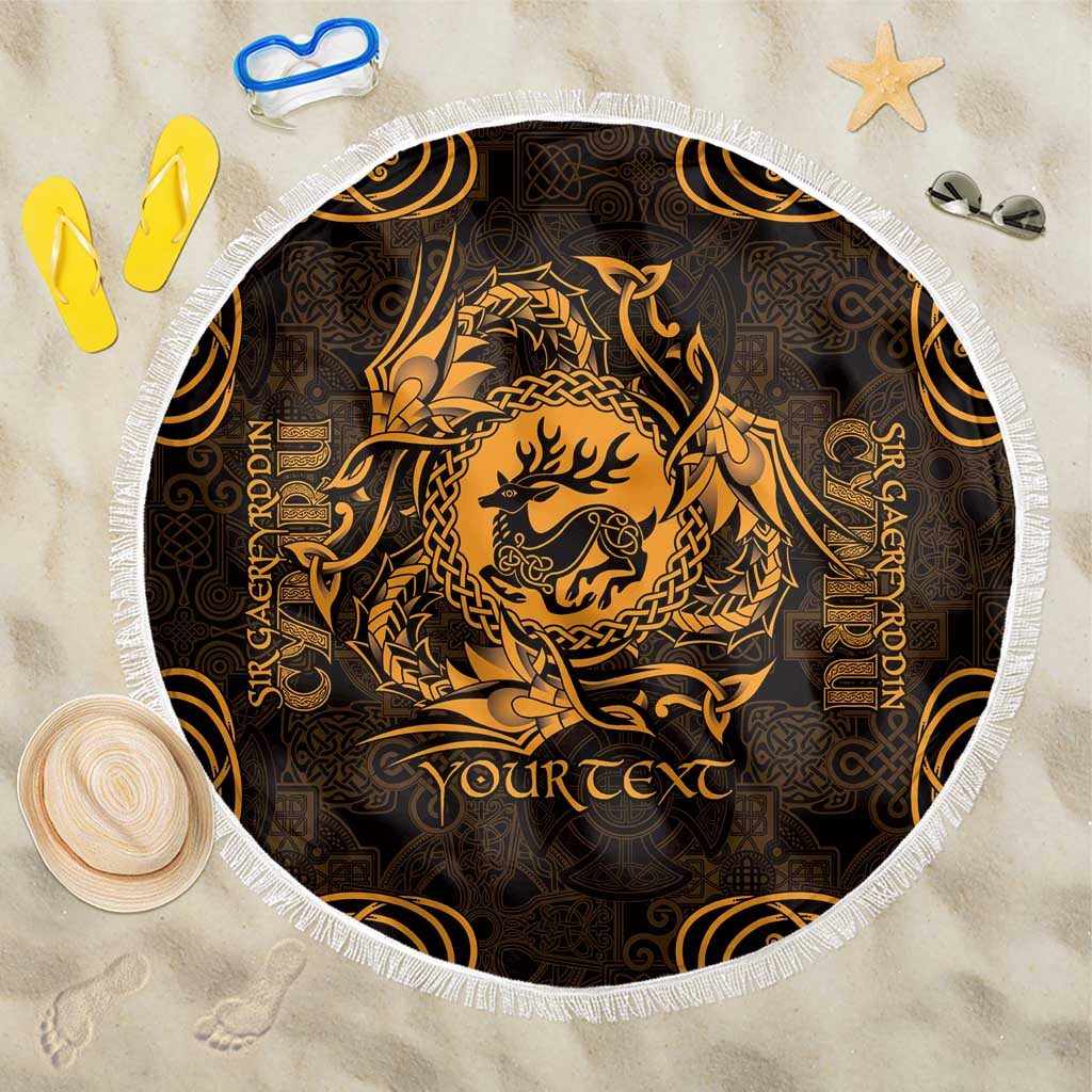 Personalized Carmarthenshire Sir Gaerfyrddin Beach Blanket Gold Deer Stag Celtic-inspired - Wonder Print Shop