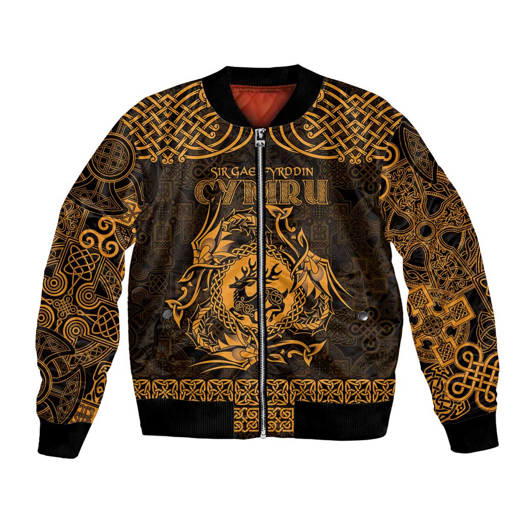 Personalized Carmarthenshire Sir Gaerfyrddin Bomber Jacket Gold Deer Stag Celtic-inspired - Wonder Print Shop