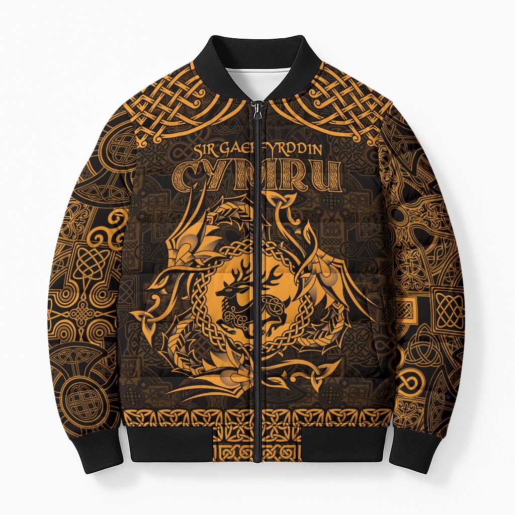 Personalized Carmarthenshire Sir Gaerfyrddin Bomber Puffer Jacket Gold Deer Stag Celtic-inspired - Wonder Print Shop