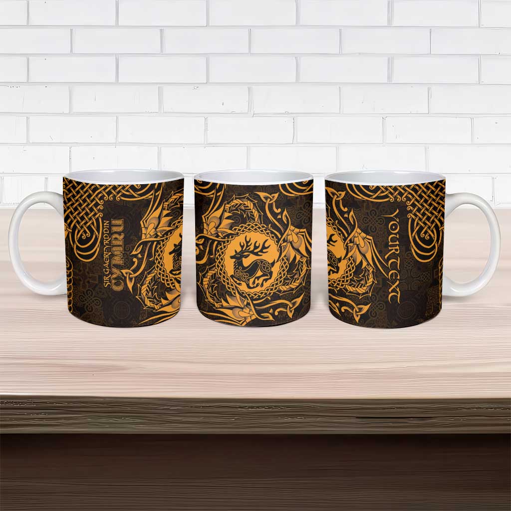 Personalized Carmarthenshire Sir Gaerfyrddin Ceramic Mug Gold Deer Stag Celtic-inspired - Wonder Print Shop