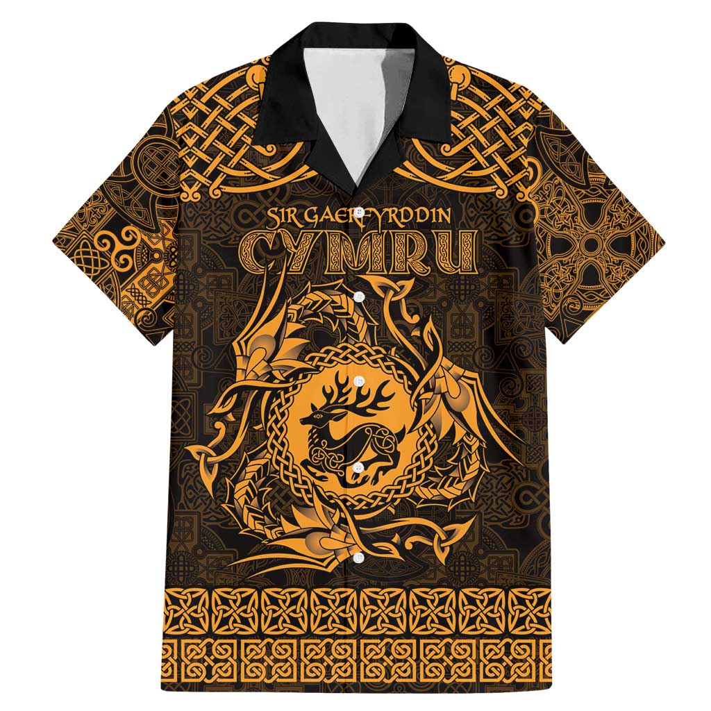 Personalized Carmarthenshire Sir Gaerfyrddin Family Matching Mermaid Dress and Hawaiian Shirt Gold Deer Stag Celtic-inspired - Wonder Print Shop