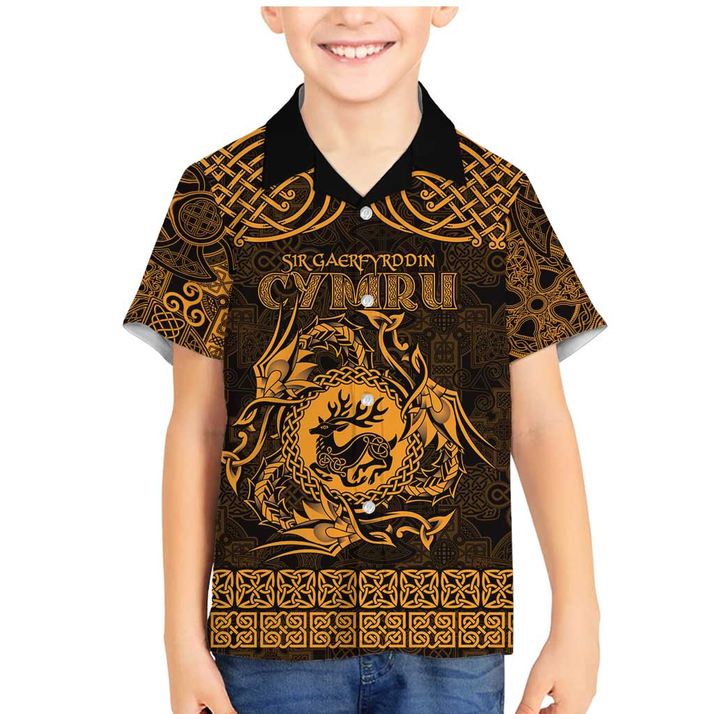 Personalized Carmarthenshire Sir Gaerfyrddin Family Matching Mermaid Dress and Hawaiian Shirt Gold Deer Stag Celtic-inspired - Wonder Print Shop