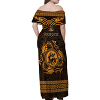 Personalized Carmarthenshire Sir Gaerfyrddin Family Matching Off Shoulder Maxi Dress and Hawaiian Shirt Gold Deer Stag Celtic-inspired - Wonder Print Shop
