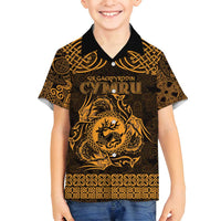 Personalized Carmarthenshire Sir Gaerfyrddin Family Matching Off Shoulder Short Dress and Hawaiian Shirt Gold Deer Stag Celtic-inspired - Wonder Print Shop