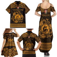 Personalized Carmarthenshire Sir Gaerfyrddin Family Matching Summer Maxi Dress and Hawaiian Shirt Gold Deer Stag Celtic-inspired - Wonder Print Shop