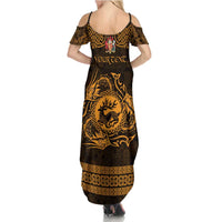 Personalized Carmarthenshire Sir Gaerfyrddin Family Matching Summer Maxi Dress and Hawaiian Shirt Gold Deer Stag Celtic-inspired - Wonder Print Shop