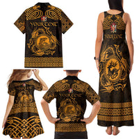 Personalized Carmarthenshire Sir Gaerfyrddin Family Matching Tank Maxi Dress and Hawaiian Shirt Gold Deer Stag Celtic-inspired - Wonder Print Shop