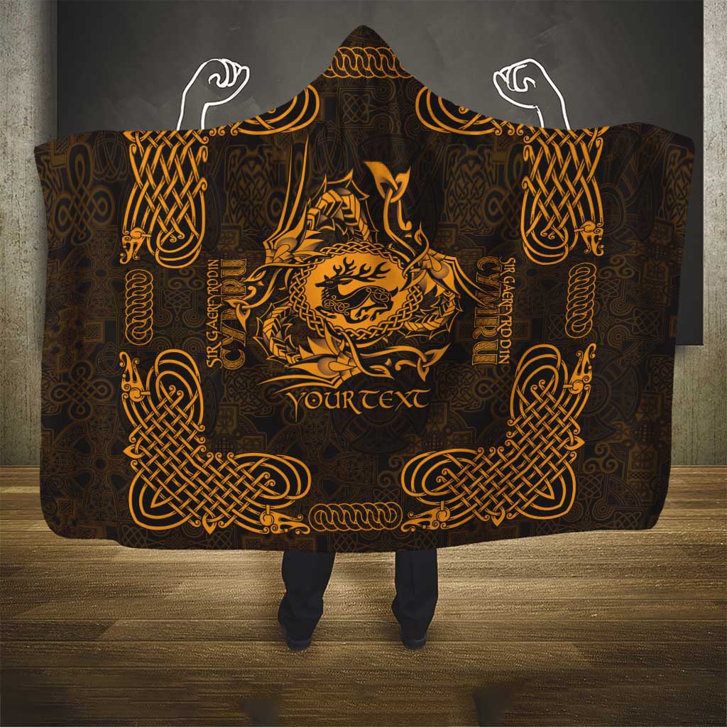Personalized Carmarthenshire Sir Gaerfyrddin Hooded Blanket Gold Deer Stag Celtic-inspired - Wonder Print Shop